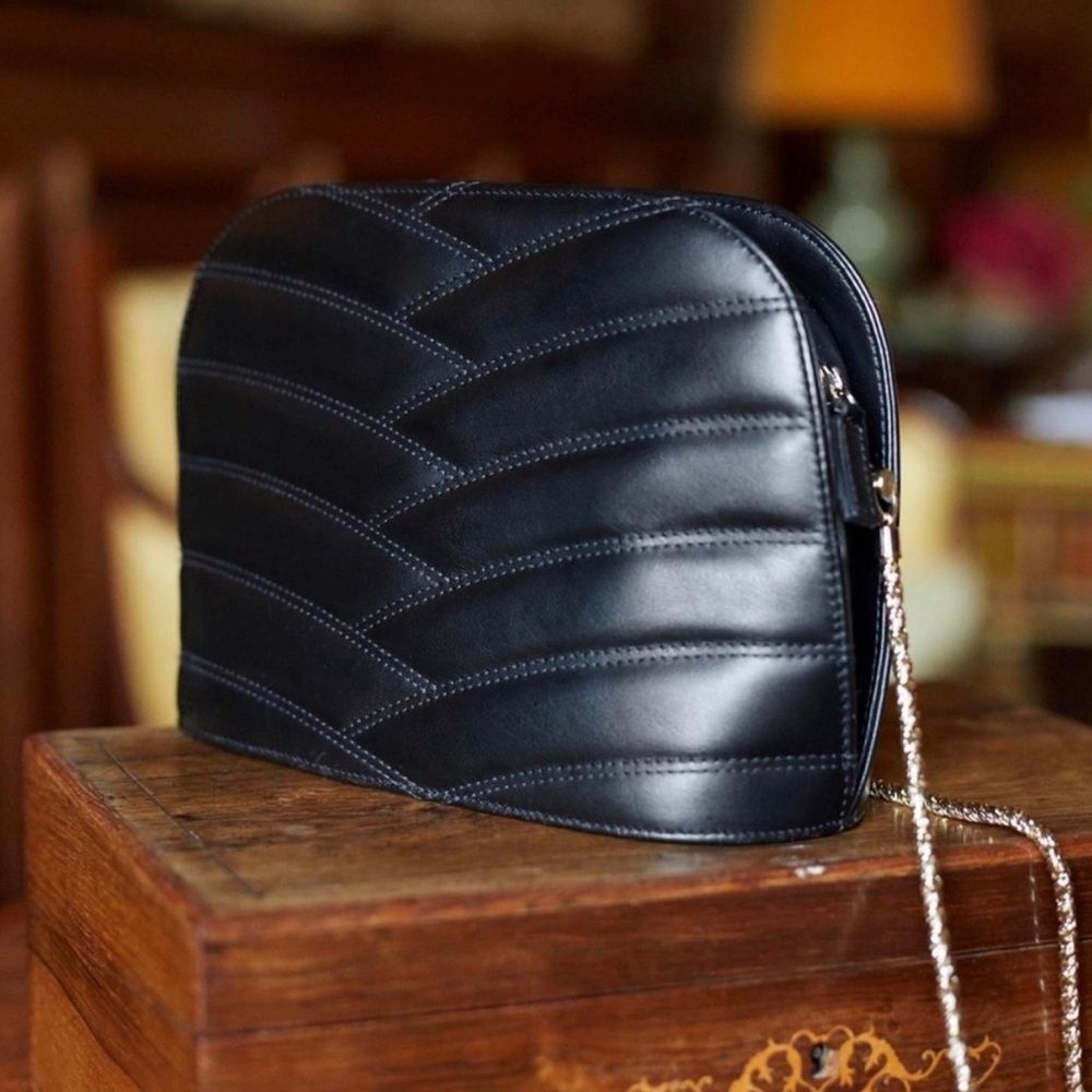 Sezane New w Tags Black Chevron Leather Shoulder Bag